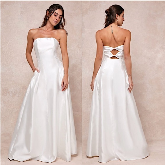 Lulus Dresses & Skirts - Lulus Pristine Love White Taffeta Strapless Long Maxi Dress With Pockets, Size L